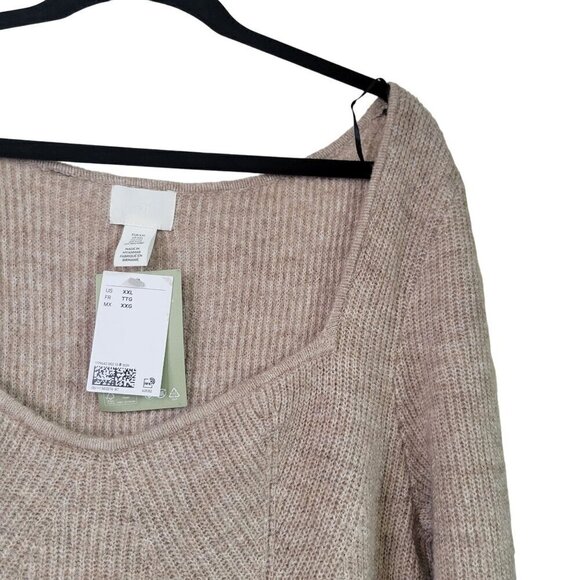 NWT H&M Women's Wool Blend Square Neckline Beige Knit Sweater Dress Size XXL - Picture 3 of 12